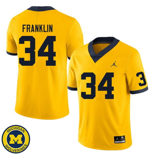 Mens Michigan Wolverines #34 Leon Franklin Yellow University Jersey